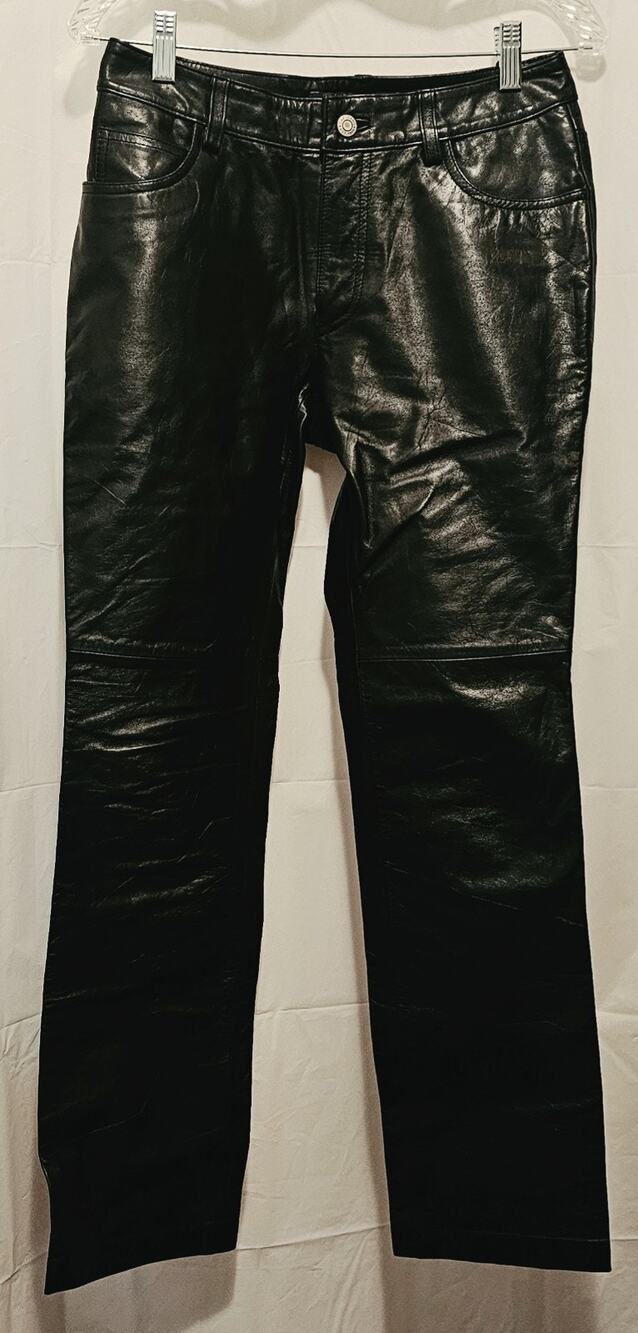 Vintage GAP Black Genuine Leather Boot Cut Pants Lined Womens Size 4 Moto Biker